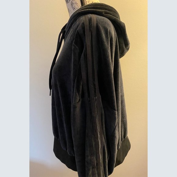 Adidas Cropped Black Velour Batwing Hoodie - Picture 2 of 5